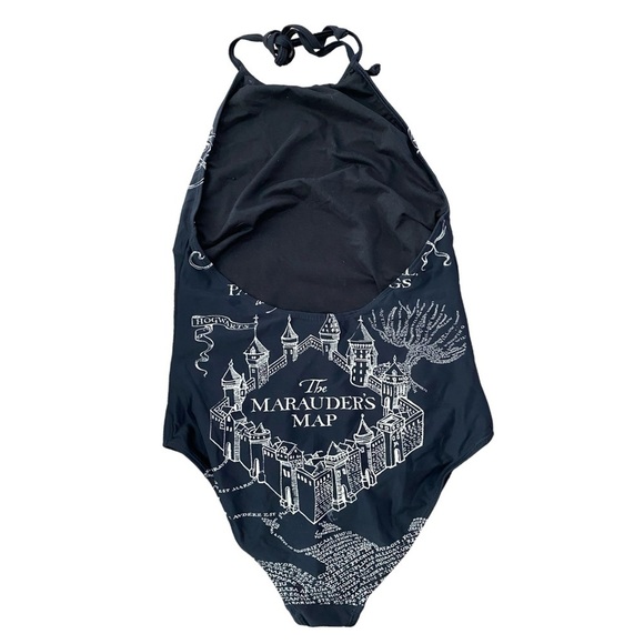 Harry Potter Women’s One Piece Swimsuit Medium Black Marauder’s Map Print - Picture 3 of 4